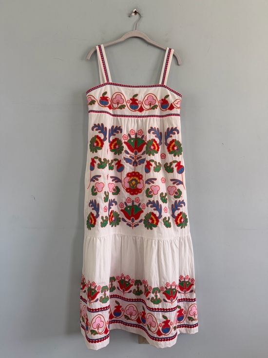 NWT J.Marie Landon White Multi Embroidered Sleeveless Preppy Vacation Midi Dress - Picture 4 of 8